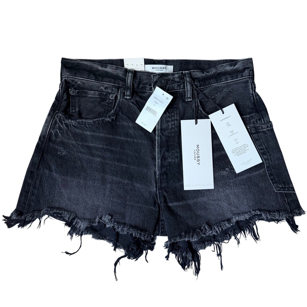 MOUSSY VINTAGE Harrington High Rise Black Cutoff Shorts Size 26 Waist 14.5" NWT